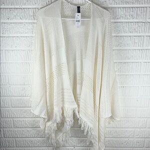 Lane Bryant Lightweight Ivory Open-Knit Fringe Sweater Wrap NWT